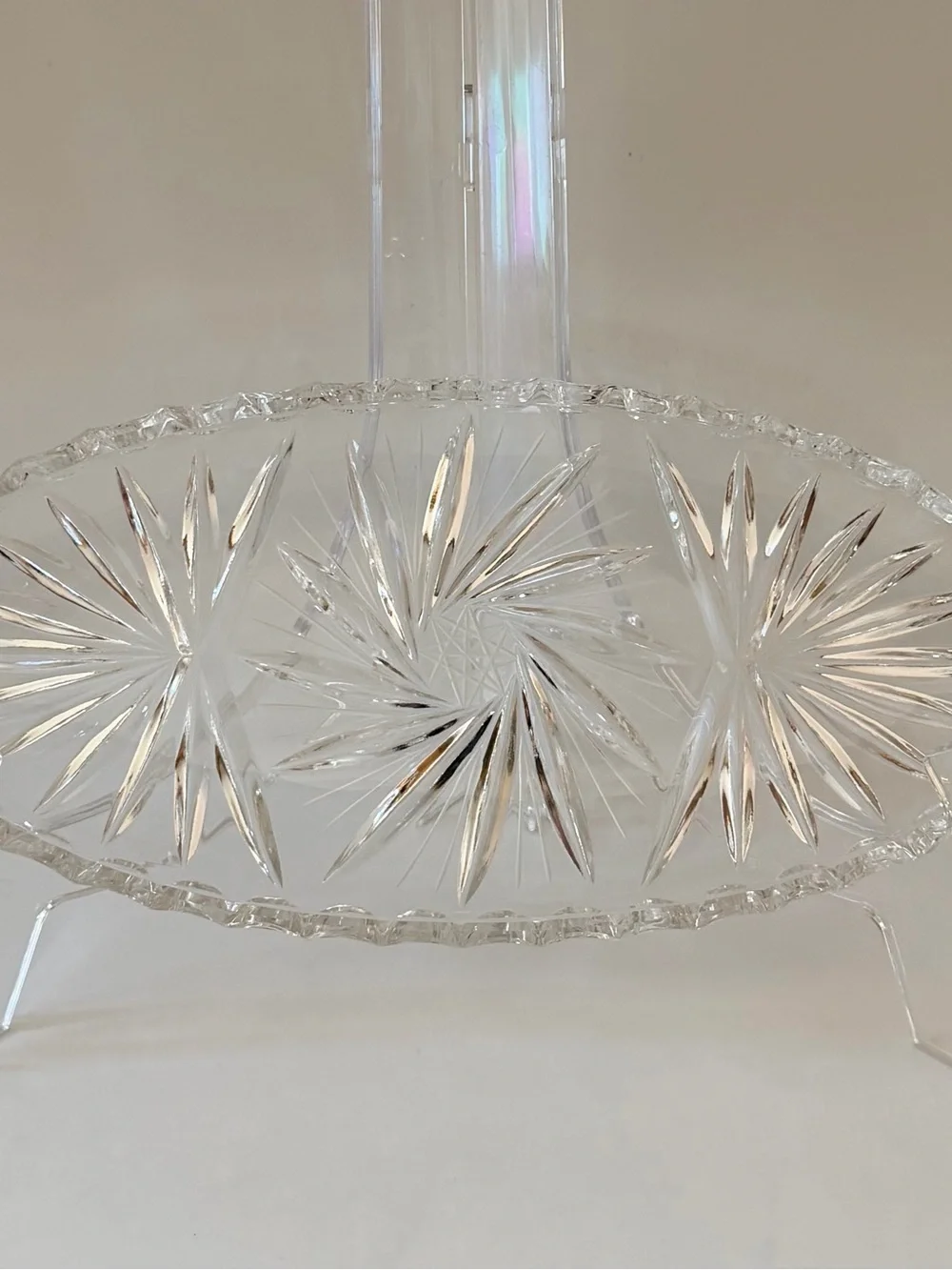 Vintage Clear Pressed Glass Starburst Pinwheel Oval Relish Dish Serving Tray